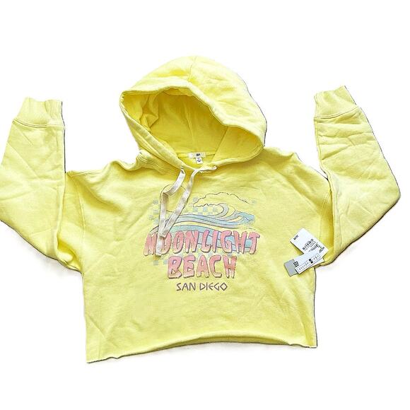 NWT BP Drawstring Hoodie Crop Sweatshirt Sz Medium in Yellow Moonlight Beach - Picture 1 of 5
